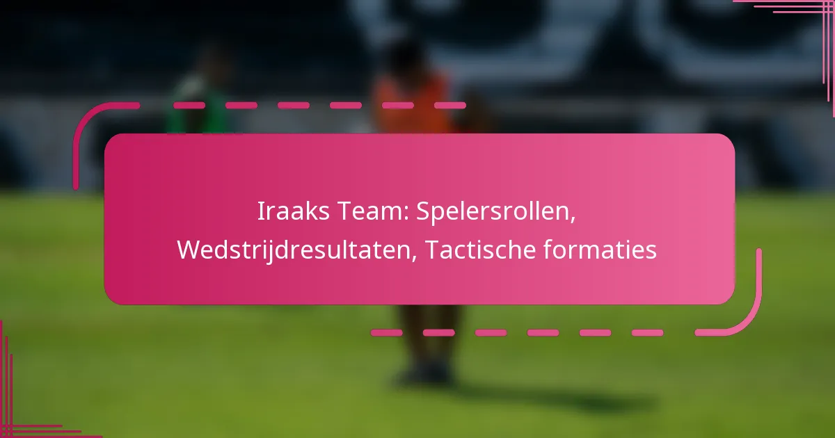 Iraaks Team: Spelersrollen, Wedstrijdresultaten, Tactische formaties